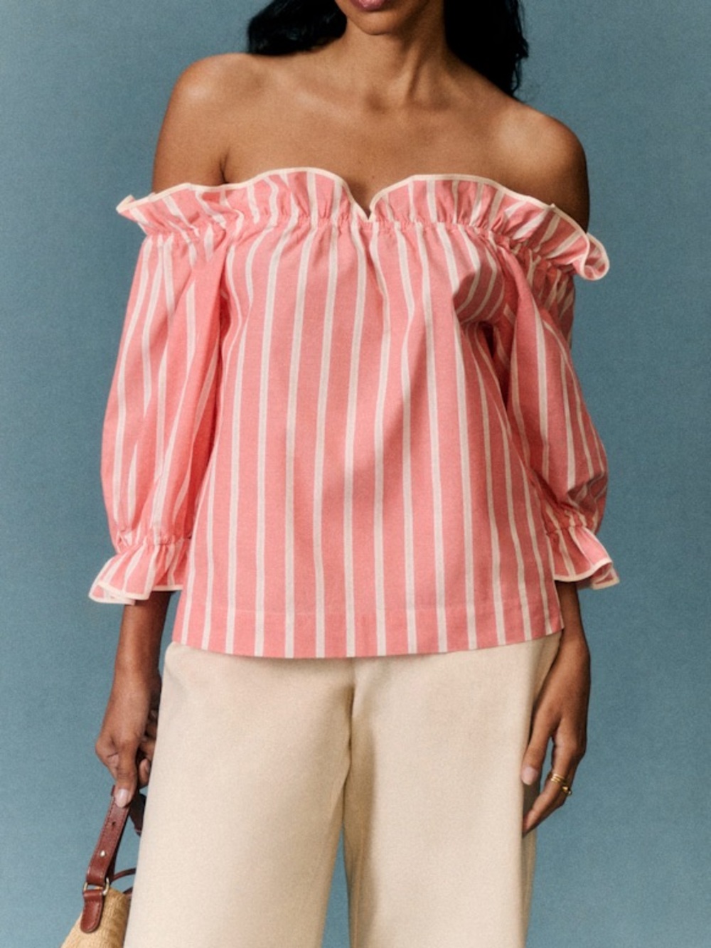 Sézane x Ama Andion Striped Off-Shoulder Blouse